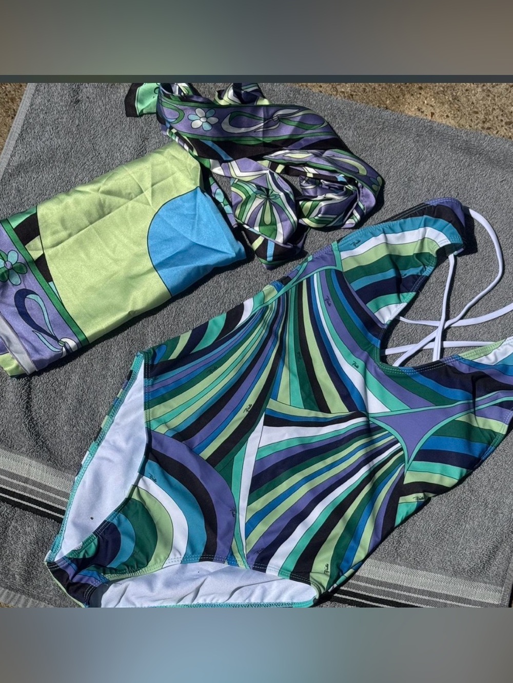 Emilio Pucci Girls' One-Piece Swimsuit in Blue, Teal, Purple & White Swirl